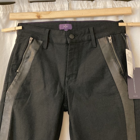 NYDJ Black faux leather tuxedo stripe trousers, Original Slimming style, size 0 - Picture 3 of 15